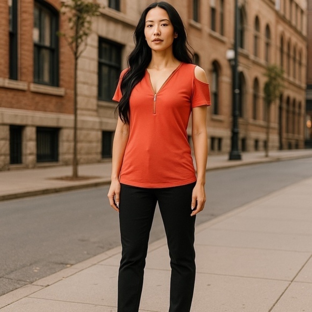 Splash Orange Cold Shoulder Blouse